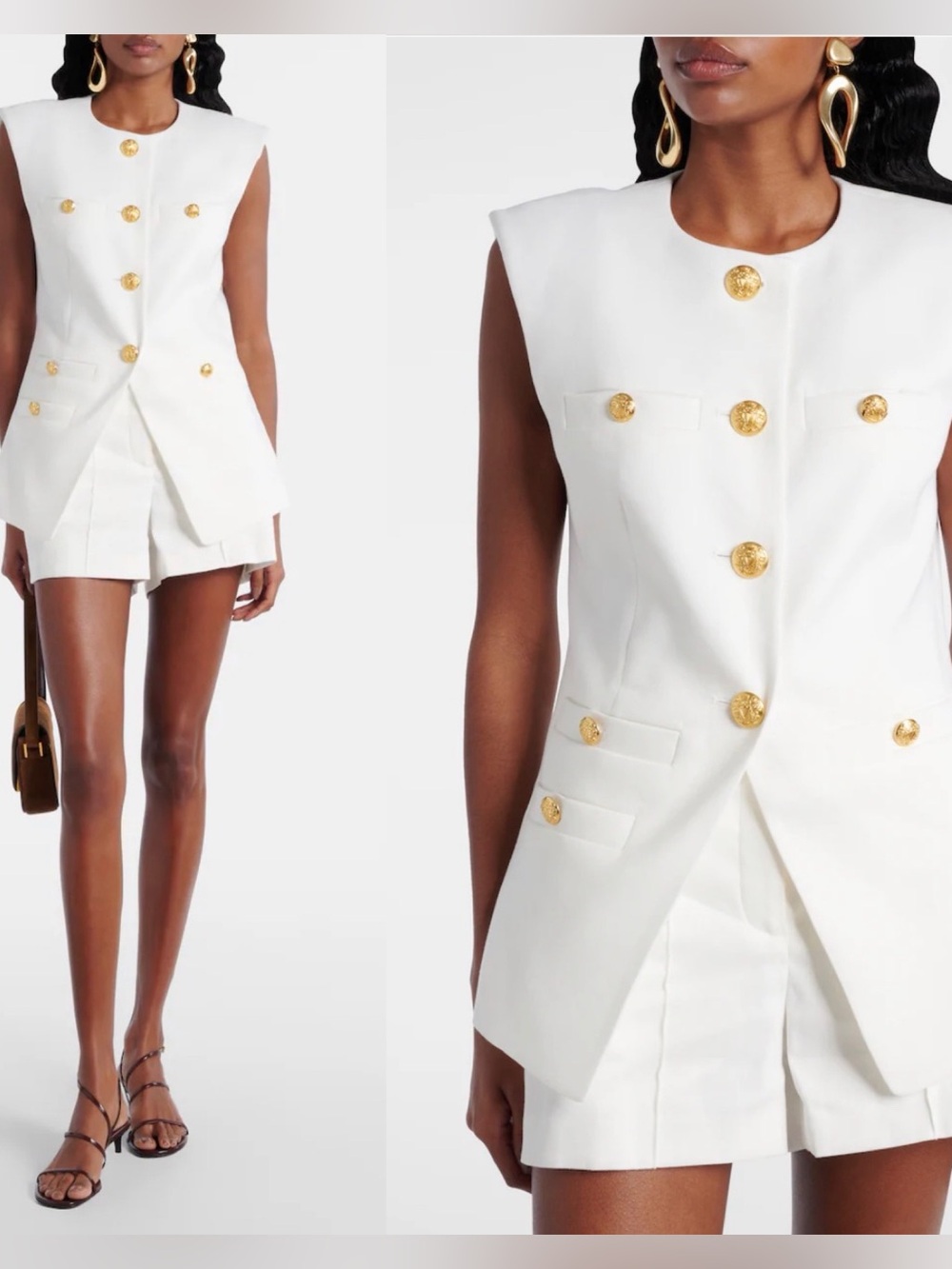 NWT Veronica Beard Tamara linen-blend vest in Off White Size 12